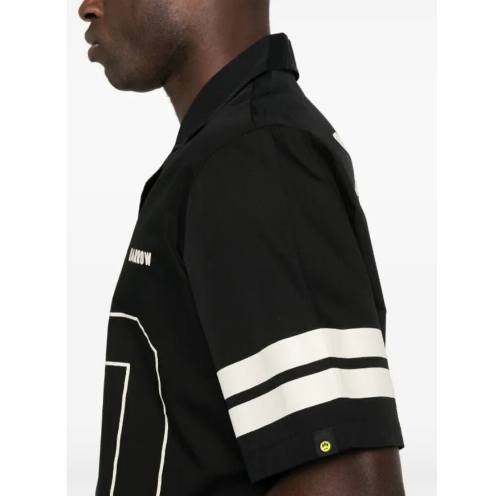 Barrow Unisex Nero Black Popeline Striped Cotton Shirt Size XL - Picture 10 of 10